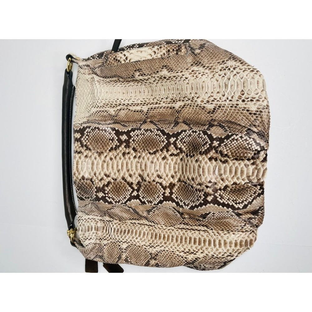 Gianni Notaro Python Oversized Shoulder Bag Beige Handbag Brown Leather Snake